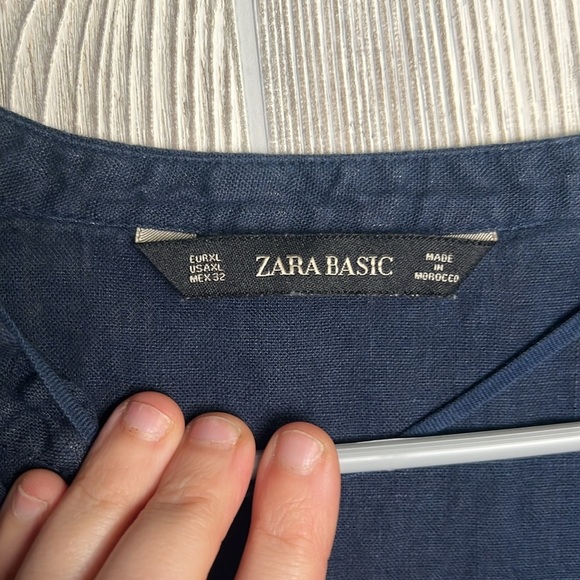 Women’s Zara Basic Blouse Navy Blue Linen Size Xl - Picture 3 of 5